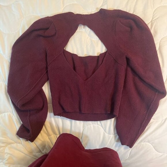 Free People Scoop Neck Cutout Sweater Burgundy XS - Picture 2 of 4